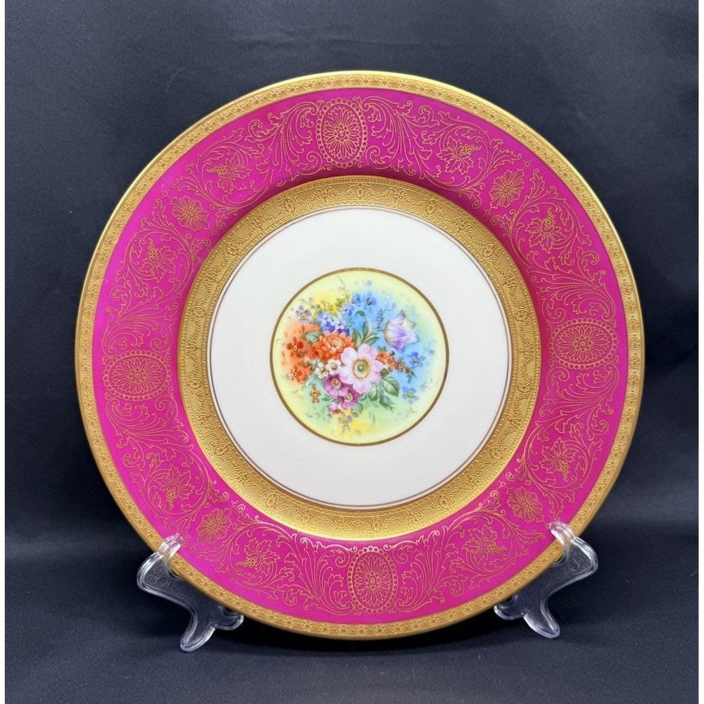 Pickard Selb Bavaria Plate 1920s Magenta Gold Encrusted Floral Cabinet Plate